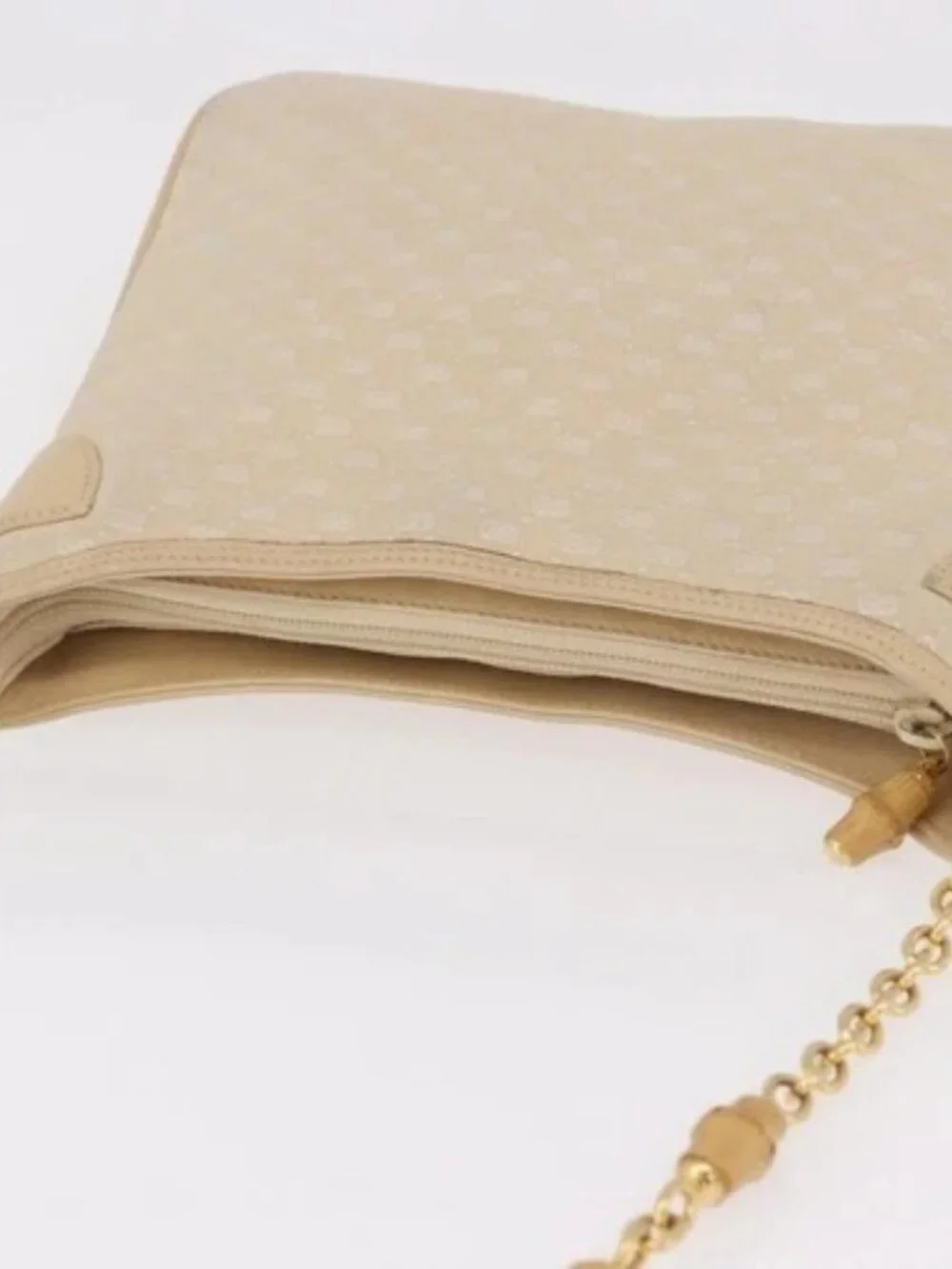 GUCCI Micro GG Canvas Bamboo Chain Shoulder Bag Ivory Gold Auth 186588